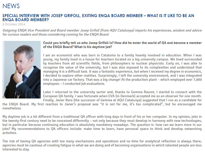 Special Interview with Josep Grifoll, exiting ENQA Board Member